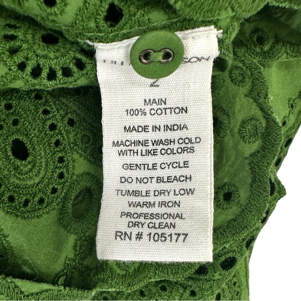 Ulla Johnson Mischa Top - Green Puff Sleeve Loose Fit Eyelet Cotton Blouse sz 2 - Picture 10 of 11